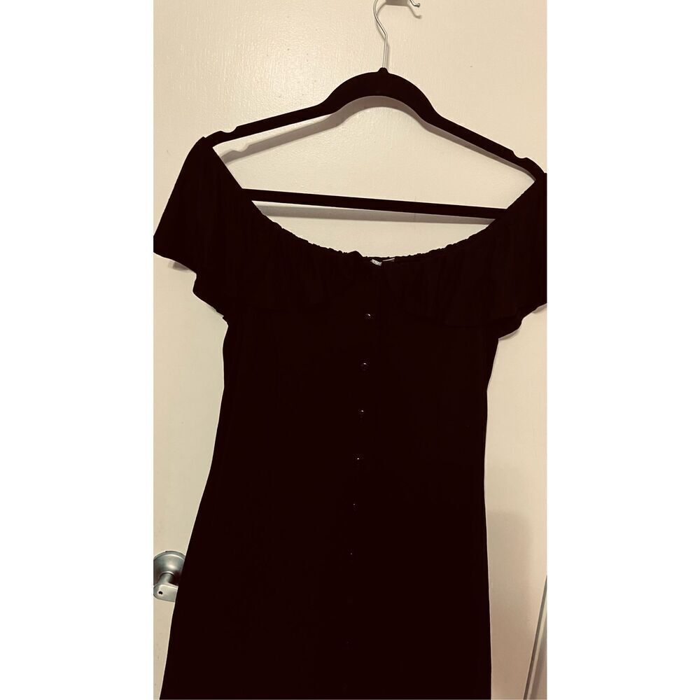 ASOS Black Off Shoulder Button Down Cotton Comfort Dress Womens Size 8 - Picture 9 of 10